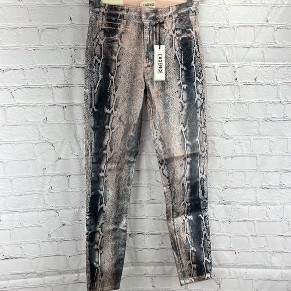 ⭐️L’Agence Margot High Rise Skinny petal black snake foil pants size 25 nwt - Picture 2 of 10